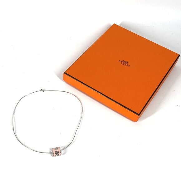 HERMES Poph H Accessories Necklace Metal Light pink/Silver - Picture 1 of 9